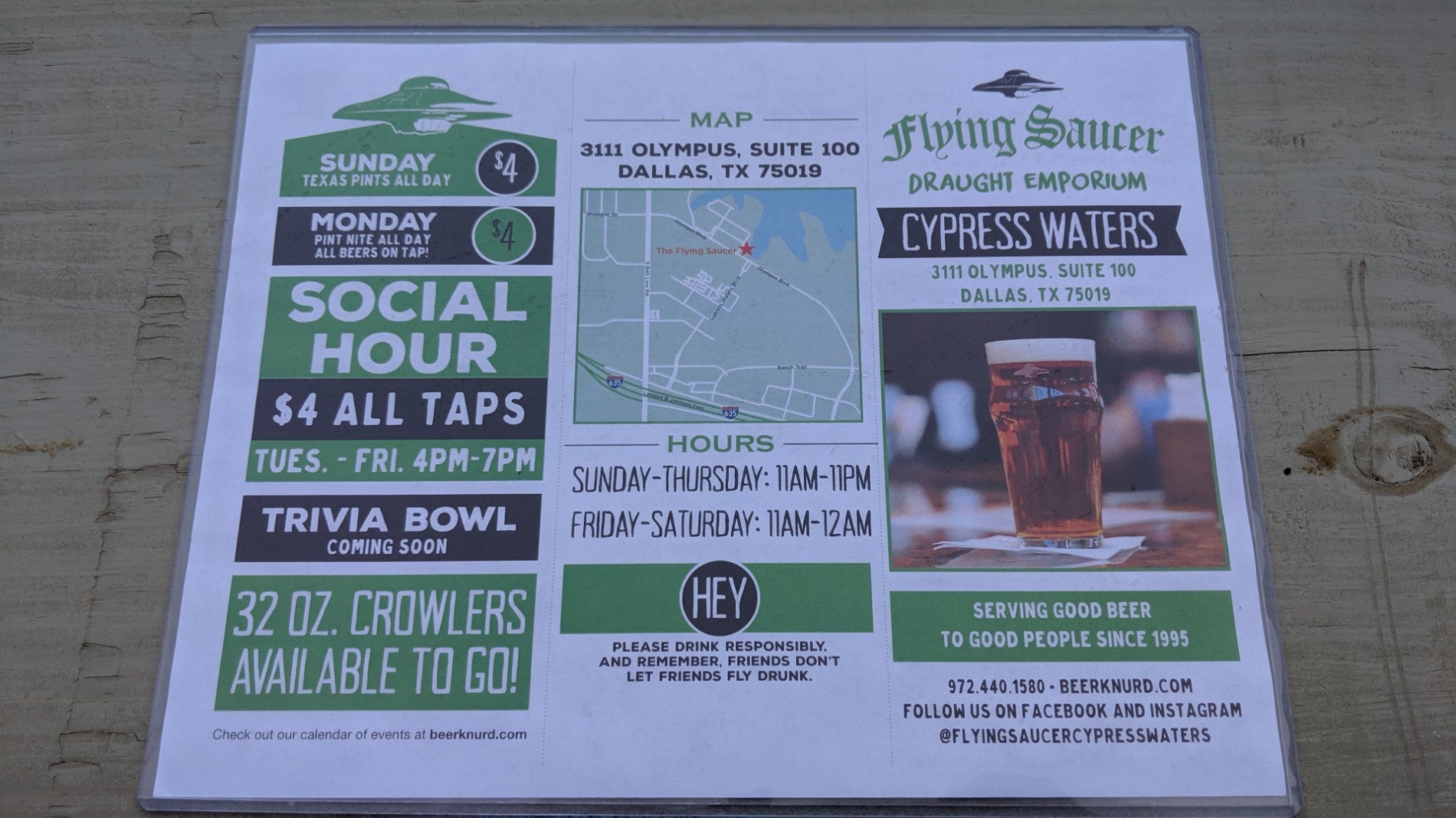 Flying Saucer Cypress Waters, 3111 Olympus Blvd, Dallas, TX, Eating