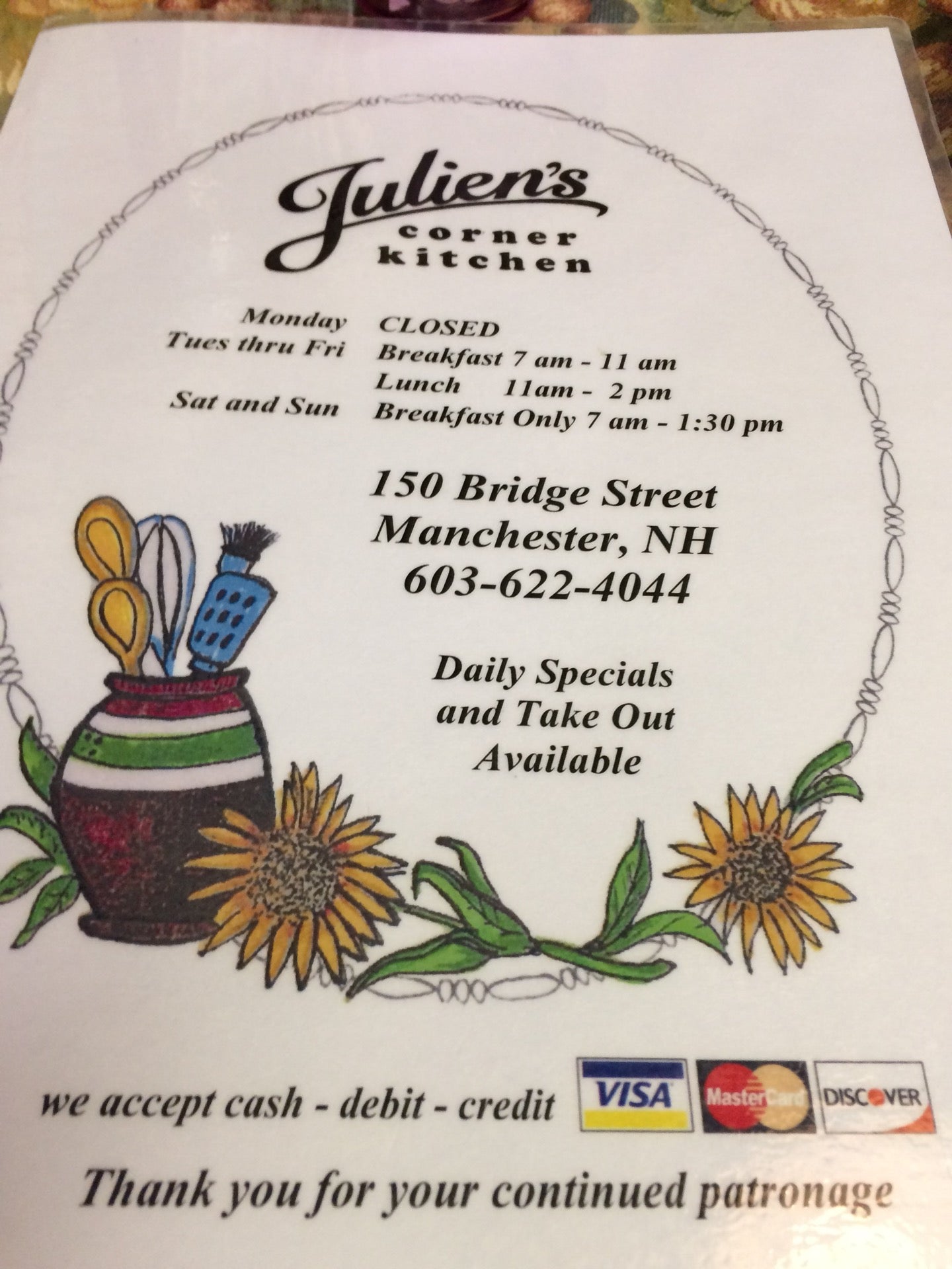 Julien's Corner Kitchen, 150 Bridge St, Manchester, NH, American