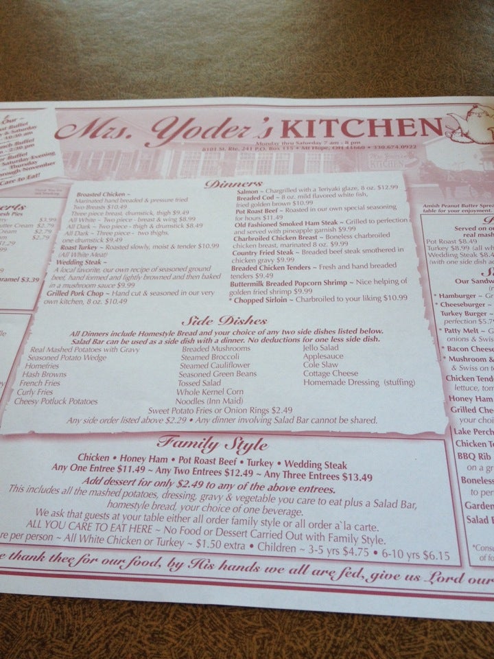 Mrs. Yoder's Kitchen, 8101 OH241, Millersburg, OH, Eating places