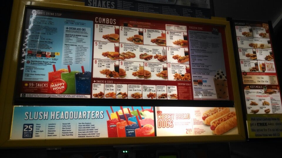 Menu at Sonic Drive-In fast food, Tacoma, Pacific Ave