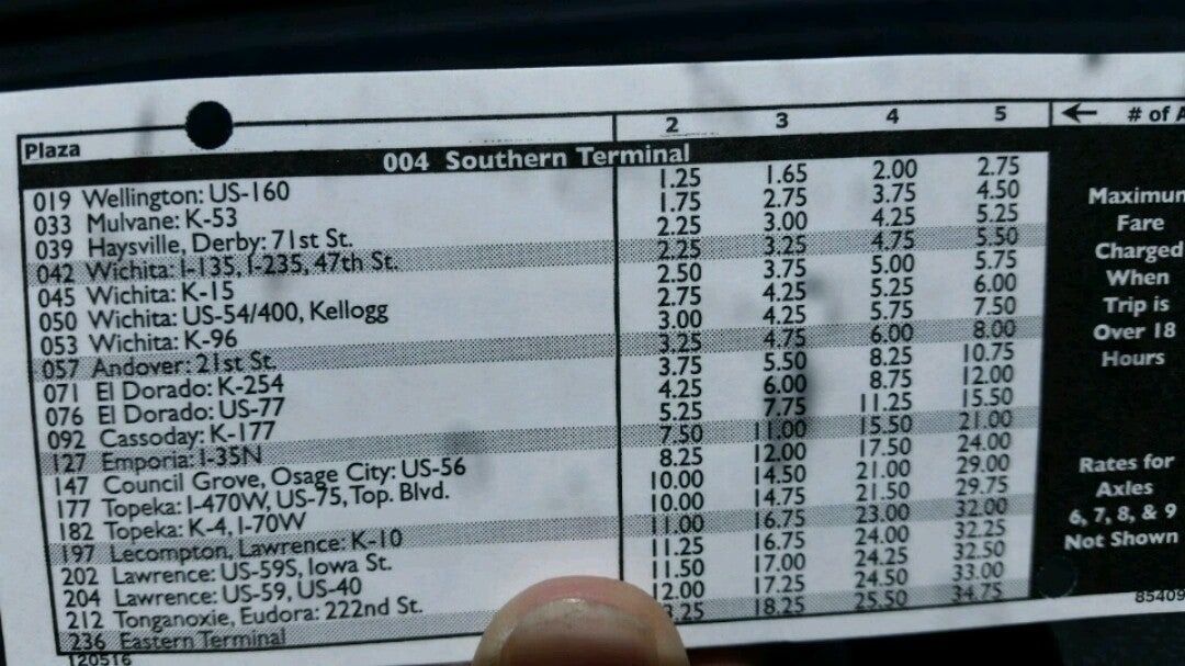 Kansas Turnpike Toll Plaza Southern Terminal, Wellington, KS, Toll