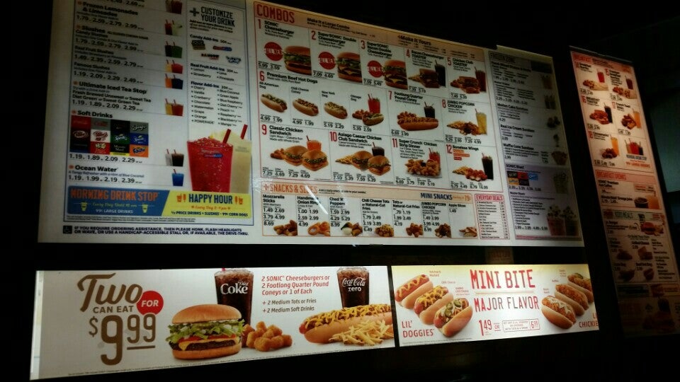 Menu at Sonic Drive-In fast food, Peoria