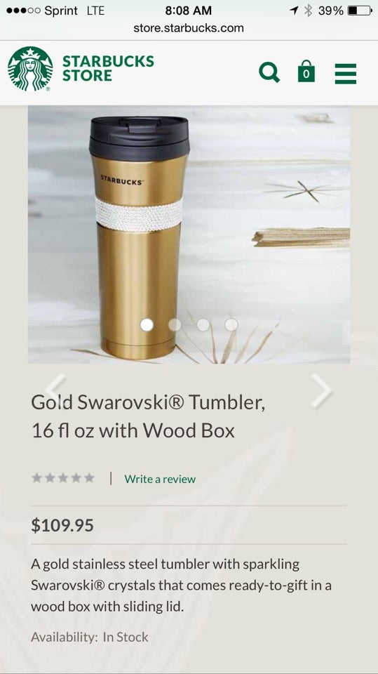 Starbucks Gold Swarovski Tumbler with Wooden Box