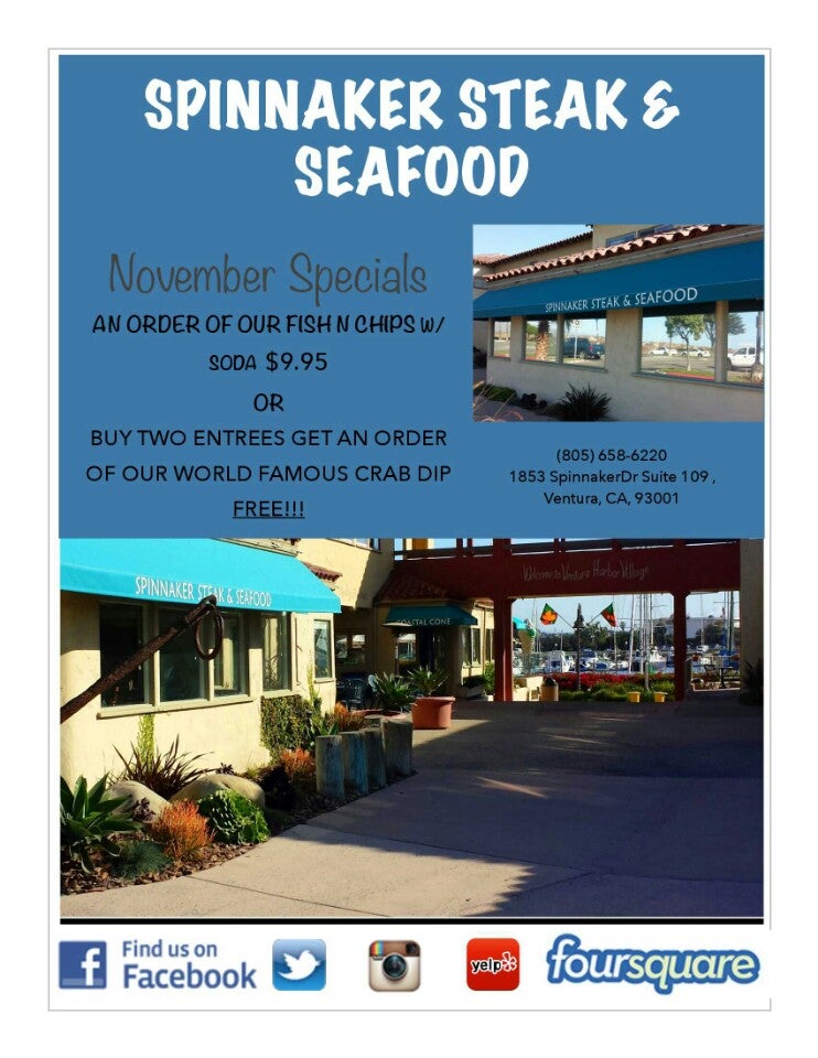 Spinnaker Steak & Seafood, 1583 Spinnaker Dr, Ste 109, Ventura, CA
