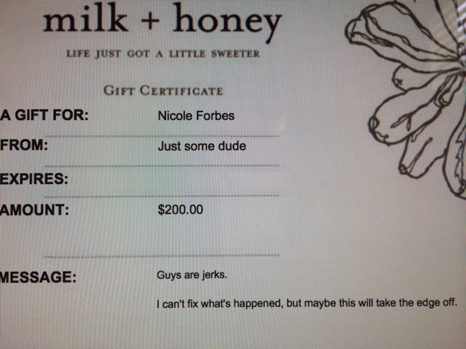 milk + honey, Signature Massage Gift Certificate