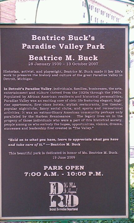 Paradise Valley Beatrice Buck Park Centre Street Detroit MI