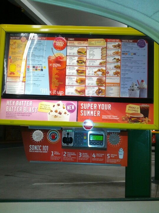 Menu at Sonic Drive-In fast food, Tacoma, Pacific Ave