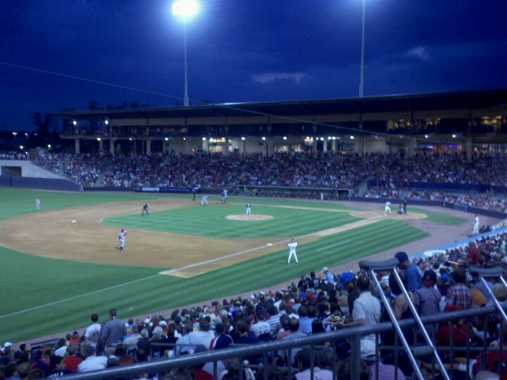 View of Coolray Field from pressbox. Home of Gwinnett Braves AAA  International League Baseball Stock Photo - Alamy