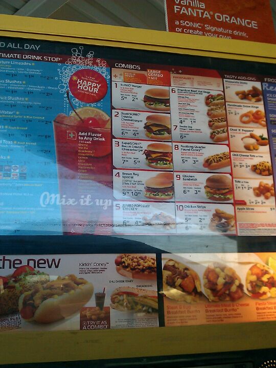 Online Menu of Sonic Drive-In, Kingsland, TX