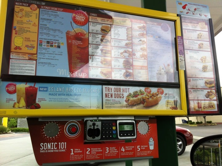 Menu at Sonic Drive-In fast food, Tacoma, Pacific Ave