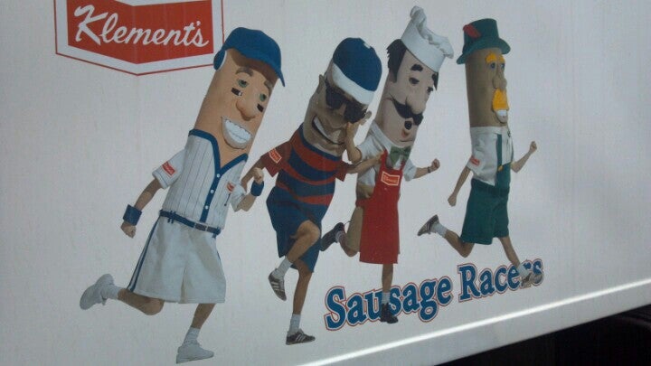 The Milwaukee Brewers' racing Bratwurst in the new Klement's