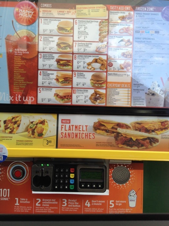 Menu at Sonic Drive-In fast food, Tacoma, Pacific Ave